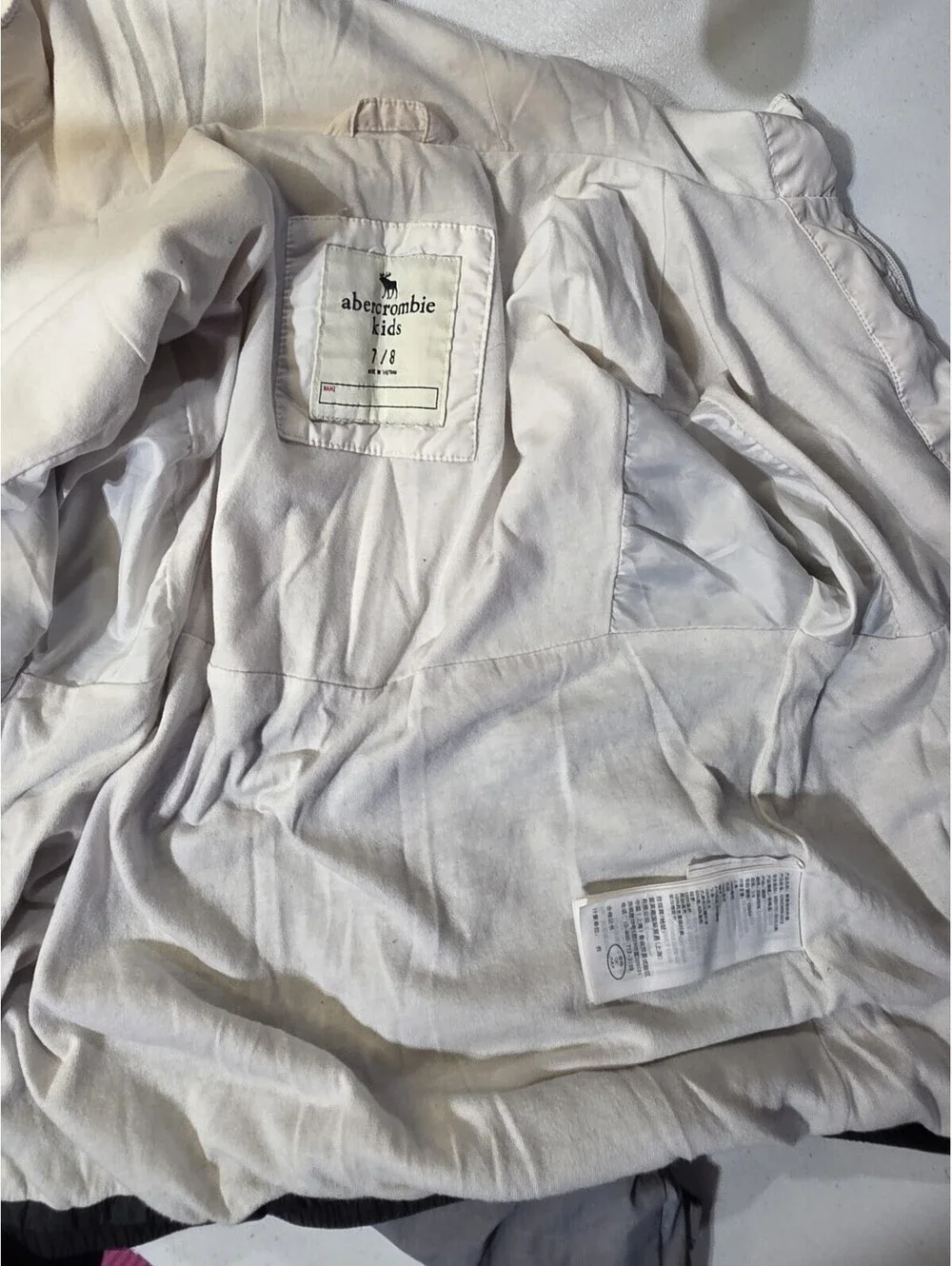 Abercrombie Kids Colorblock Hooded Full Zip Jacket Pockets White Gray 7/8